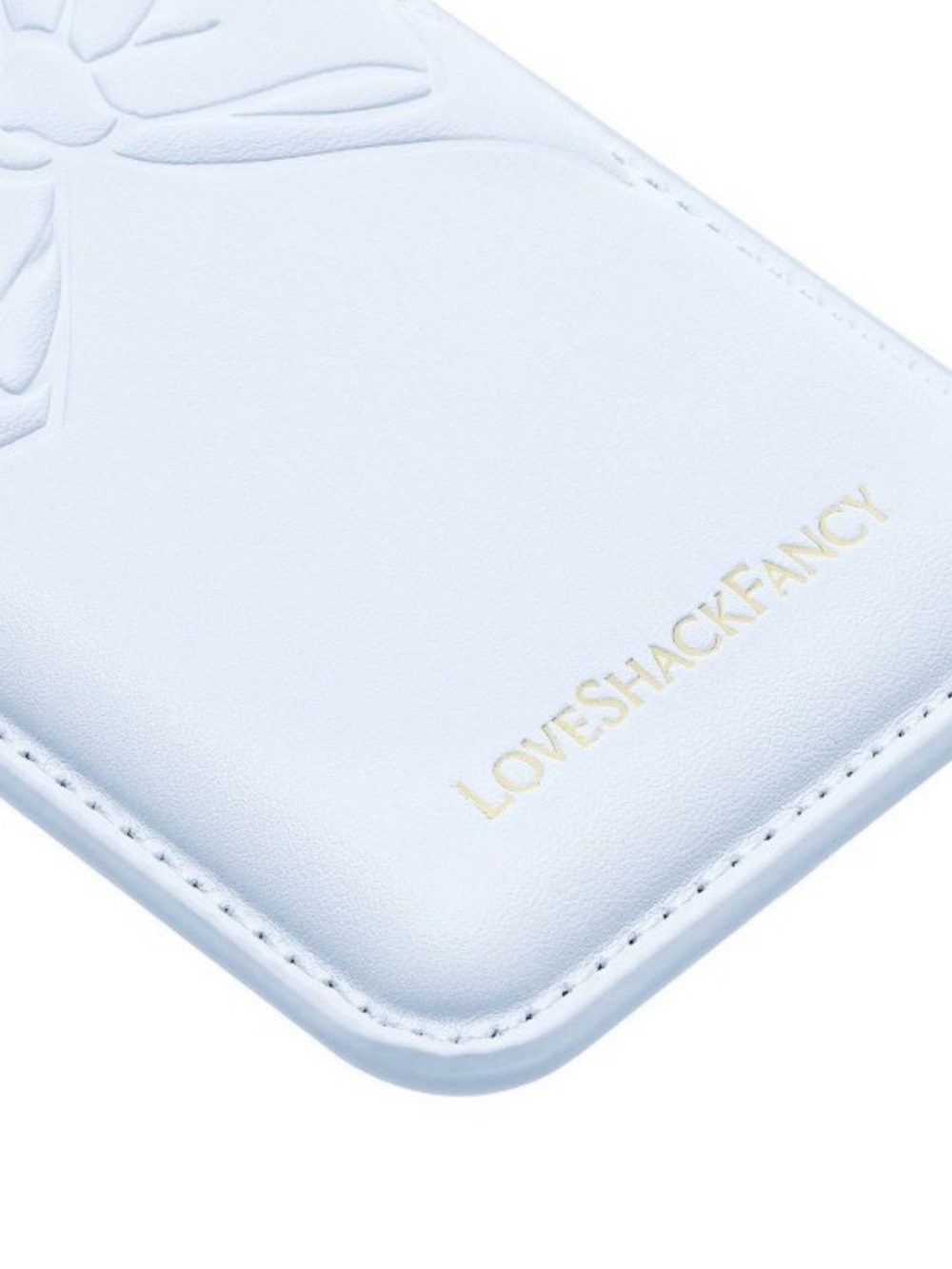 LoveShackFancy Pale Blue Embossed Phone Case with Gold Logo